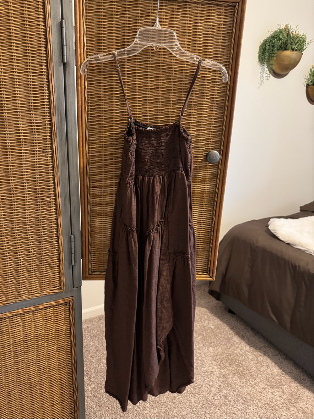 Urban Outfitters Chocolate Brown Maxi Dress with Smocked Bodice